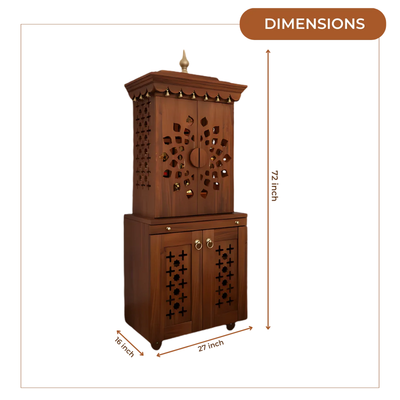 Rudralaya Teak Wood Pooja Mandap with Door (Teak) Dimensions