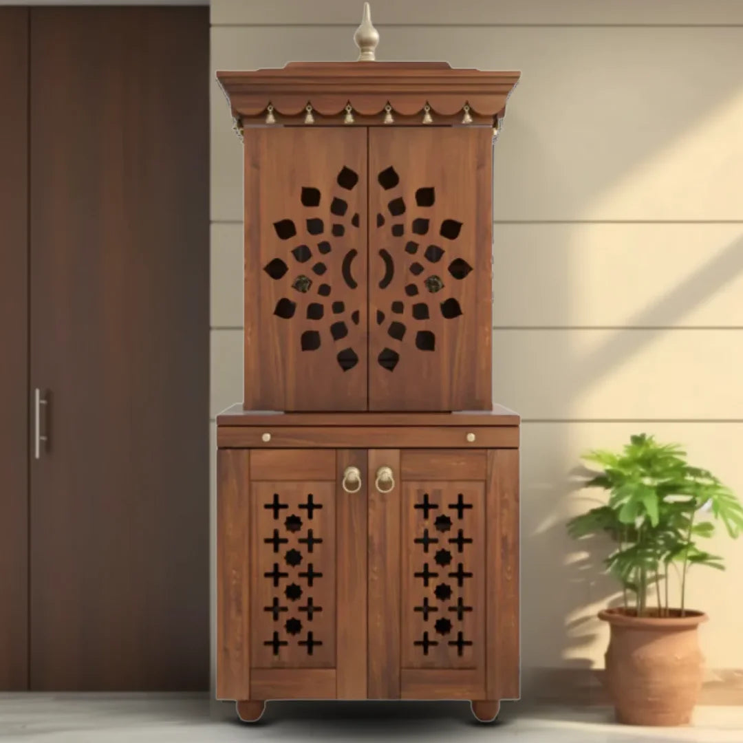 Rudralaya Teak Wood Pooja Mandap with Door (Teak) Lifestyle view