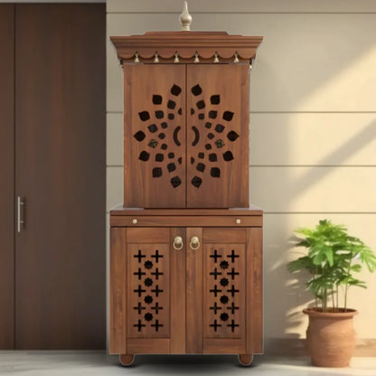 Rudralaya Teak Wood Pooja Mandap with Door (Teak) Lifestyle view