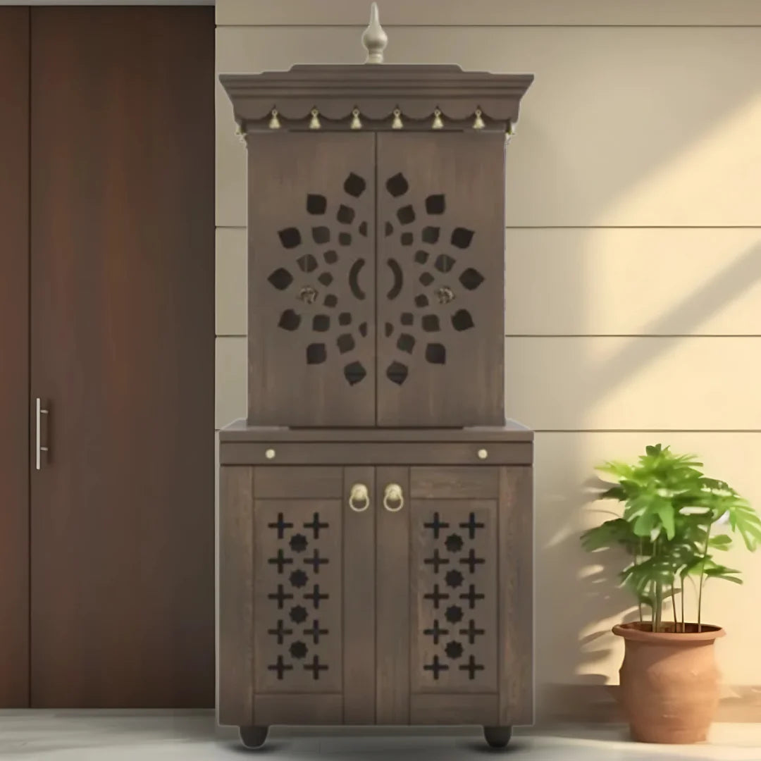 Rudralaya Teak Wood Pooja Mandap with Door (Wenge) Lifestyle view