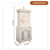 Rudralaya Teak Wood Pooja Mandap with Door (White) Dimensions