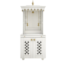 Rudralaya Teak Wood Pooja Mandap with Door (White) Front View