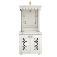 Rudralaya Teak Wood Pooja Mandap with Door (White)