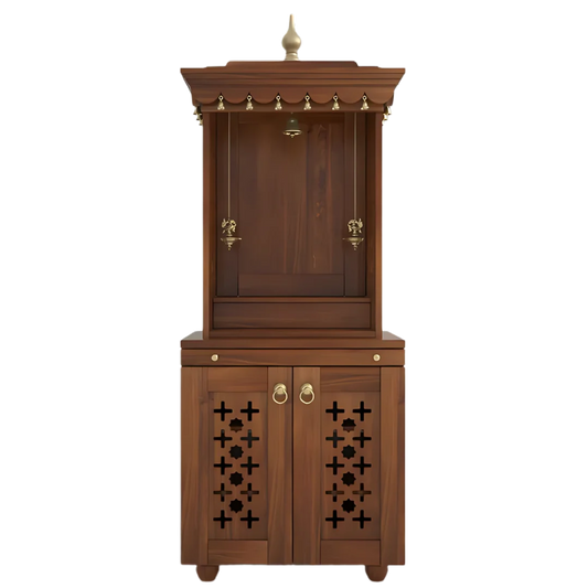 Rudralaya Teak Wood Pooja Mandap without Door (Teak) Front View