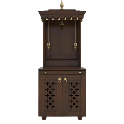 Rudralaya Teak Wood Pooja Mandap without Door (Wenge) Front View