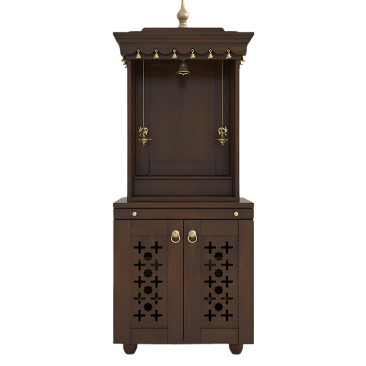 Rudralaya Teak Wood Pooja Mandap without Door (Wenge) Front View