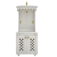 Rudralaya Teak Wood Pooja Mandap without Door (White) Front View