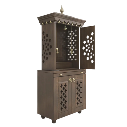 Rudralaya Teak Wood Pooja Mandap with Door (Wenge) side angle