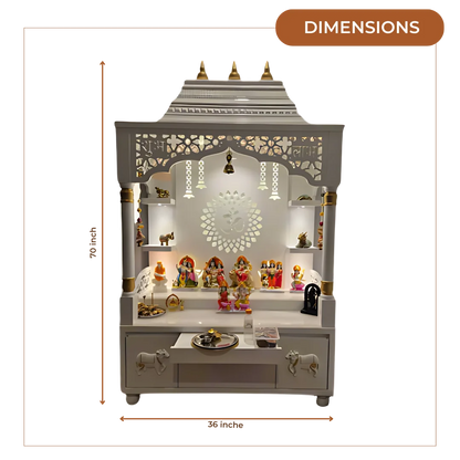 Saarthaka Wooden Pooja Mandap (White Gold) Dimensions