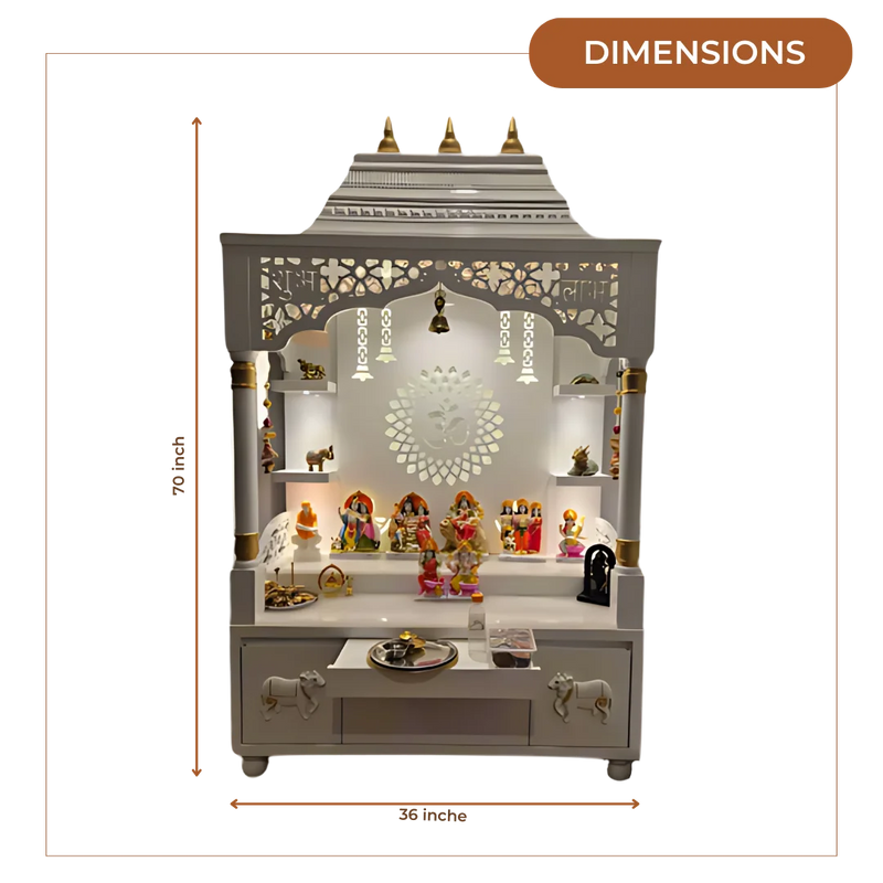 Saarthaka Wooden Pooja Mandap (White Gold) Dimensions