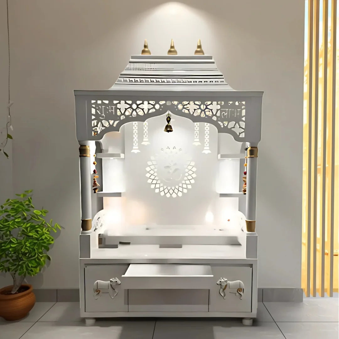 Saarthaka Wooden Pooja Mandap (White Gold) lifestyle view