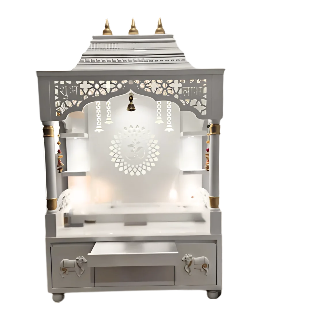 Saarthaka Wooden Pooja Mandir Without Door White Gold