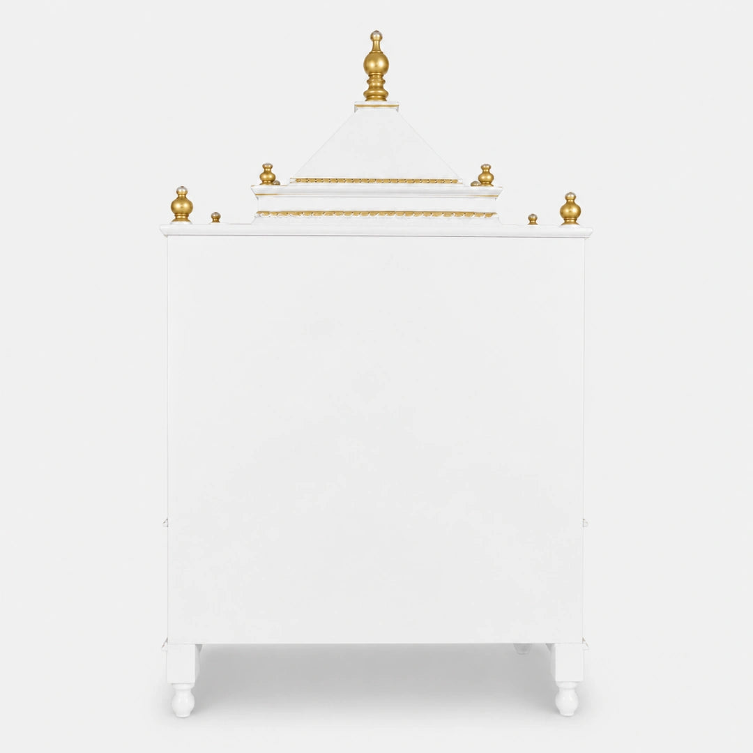 Sacred Home Large Floor Rested Pooja Mandir with Door (White Gold) Back View