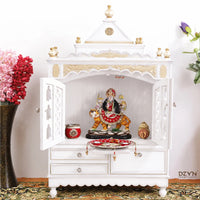 Sacred Home Large Floor Rested Pooja Mandir with Door (White Gold) lifestyle view