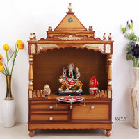 Sacred Home Large Floor Rested Pooja Mandir without Door (Teak Gold)