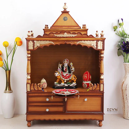 Sacred Home Large Floor Rested Pooja Mandir without Door (Teak Gold)