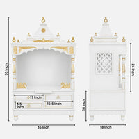 Sacred Home Large Floor Rested Pooja Mandir without Door (White Gold) Dimensions