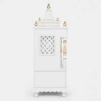 Sacred Home Large Floor Rested Pooja Mandir without Door (White Gold) Side Angle
