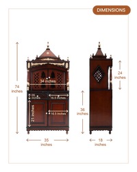 Sacred Palace Large Floor Rested Pooja Mandap with Door (Brown Gold) dimensions