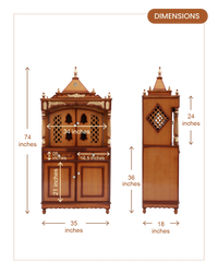 Sacred Palace Large Floor Rested Pooja Mandap with Door (Teak Gold) dimensions