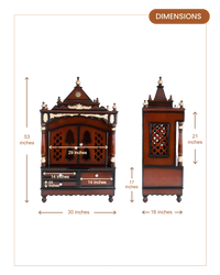 Sacred Space Large Floor Rested Pooja Mandir with Door (Brown Gold) dimensions