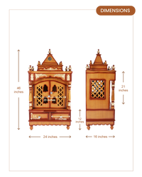 Sacred Space Large Floor Rested Pooja Mandir with Door (Teak Gold) dimesnions