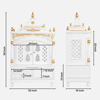 Sacred Space Large Floor Rested Pooja Mandir with Door (White Gold) Dimensions