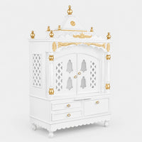 Sacred Space Large Floor Rested Pooja Mandir with Door (White Gold) Side View