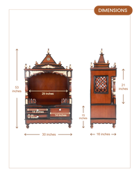 Sacred Space Large Floor Rested Pooja Mandir without Door (Brown Gold) dimensions