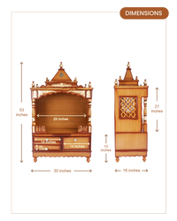 Sacred Space Large Floor Rested Pooja Mandir without Door (Teak Gold) dimensions