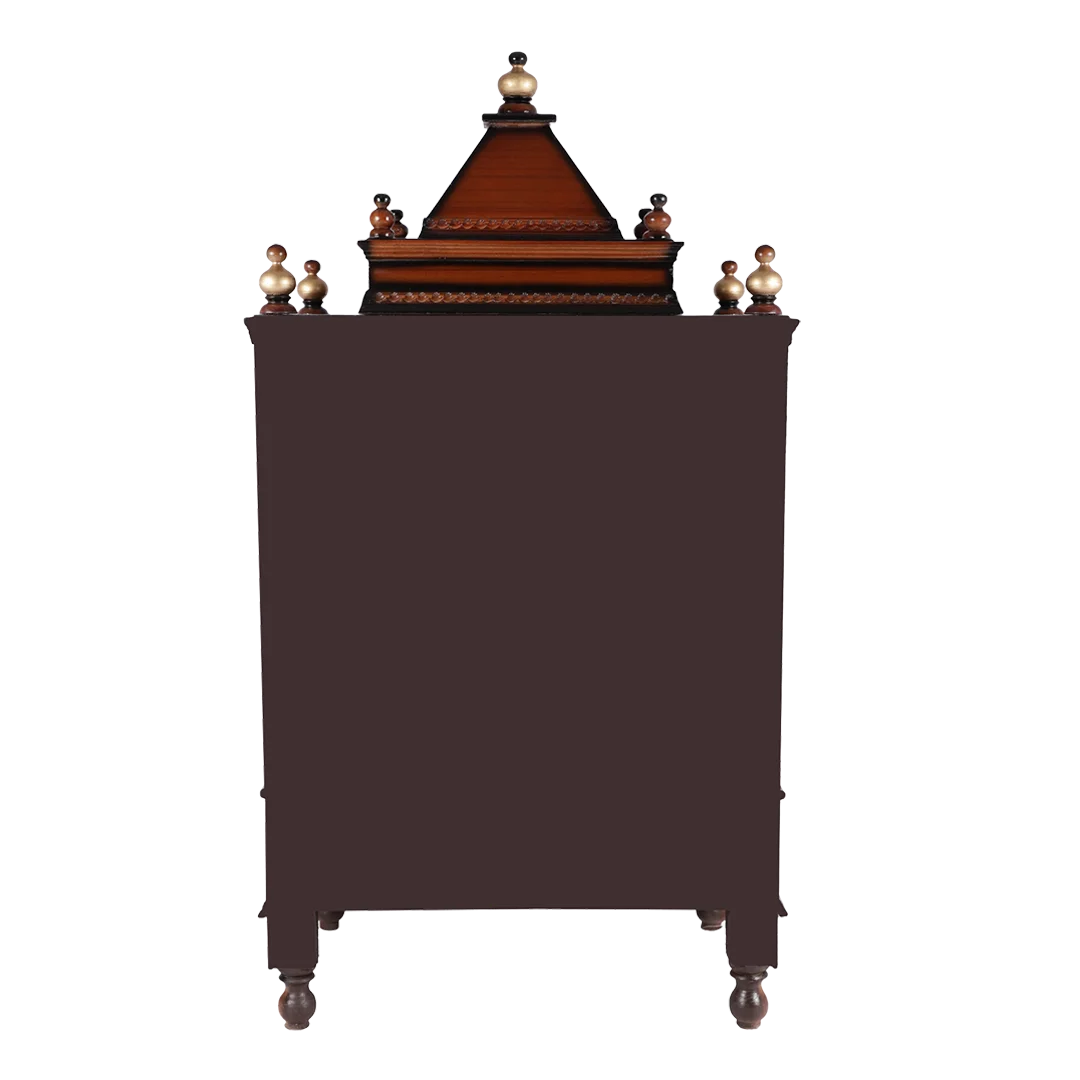 Sacred Space Medium Floor Rested Pooja Mandir with Door Brown Gold Back View