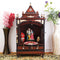 Sacred Space Medium Floor Rested Pooja Mandir with Door (Brown Gold) front view