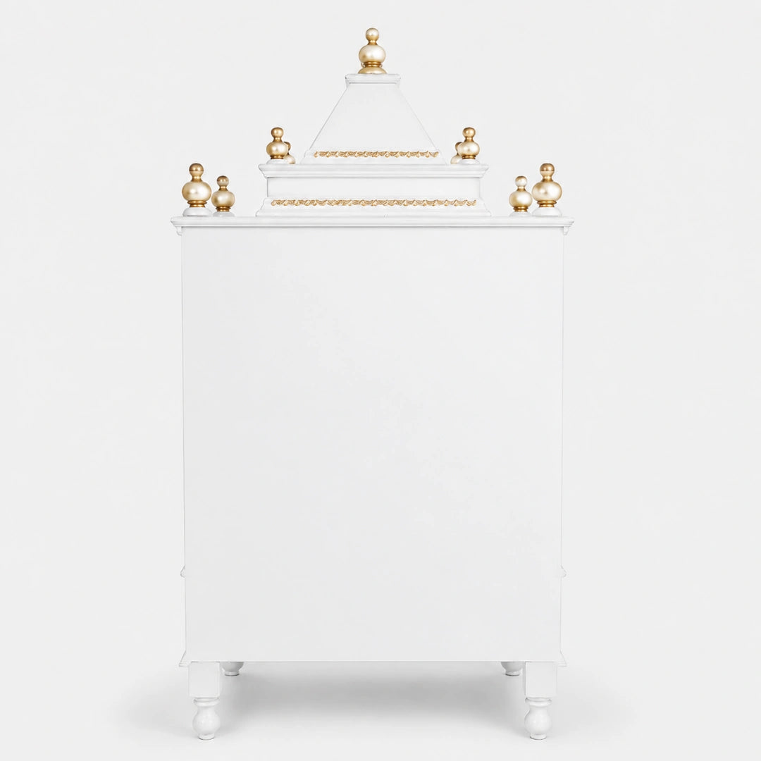 Sacred Space Medium Floor Rested Pooja Mandir with Door (White Gold) Back View
