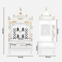 Sacred Space Medium Floor Rested Pooja Mandir with Door (White Gold) Dimensions