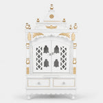 Sacred Space Medium Floor Rested Pooja Mandir with Door White Gold