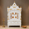 Sacred Space Medium Floor Rested Pooja Mandir with Door (White Gold)