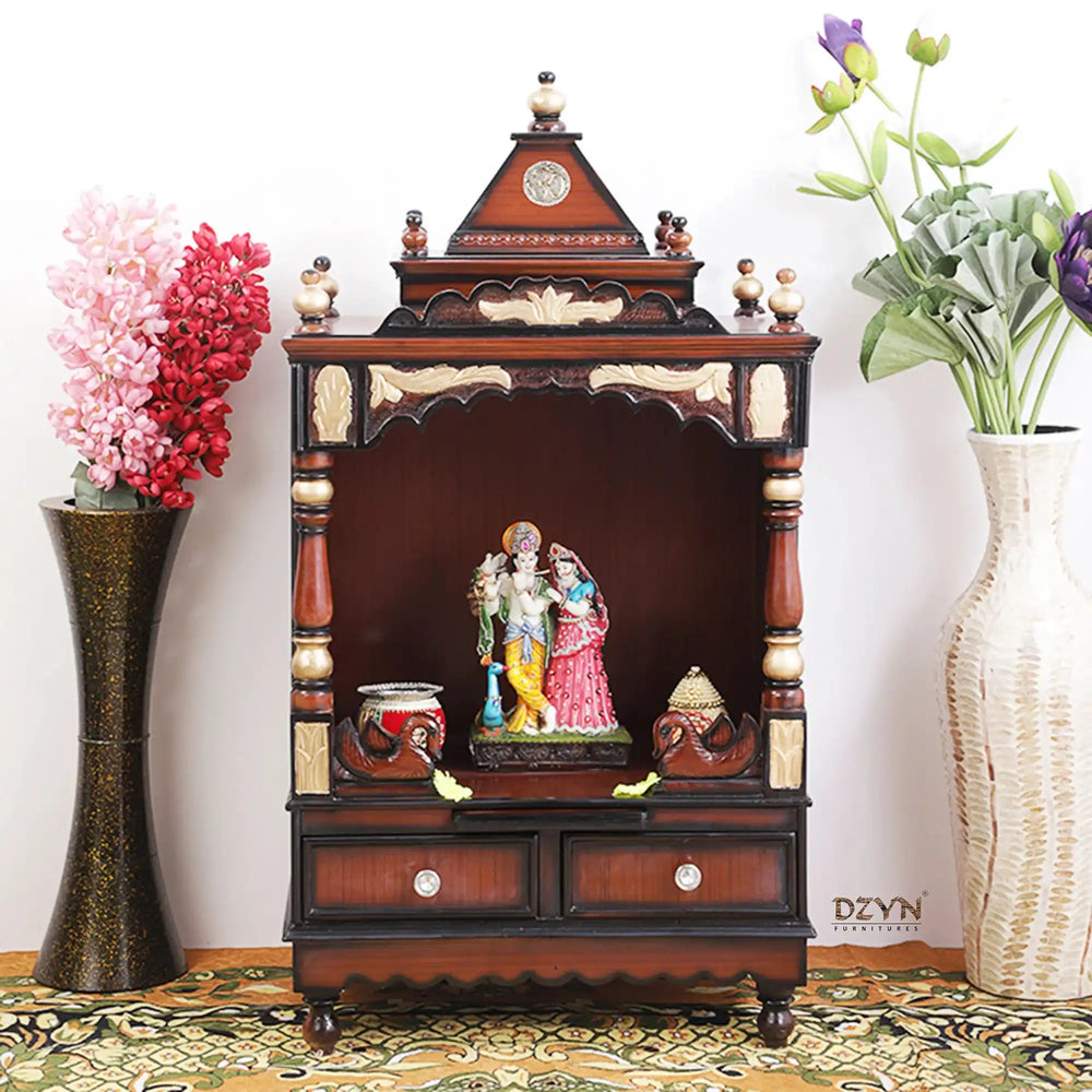 Sacred Space Medium Floor Rested Pooja Mandir without Door (Brown Gold) lifestyle view