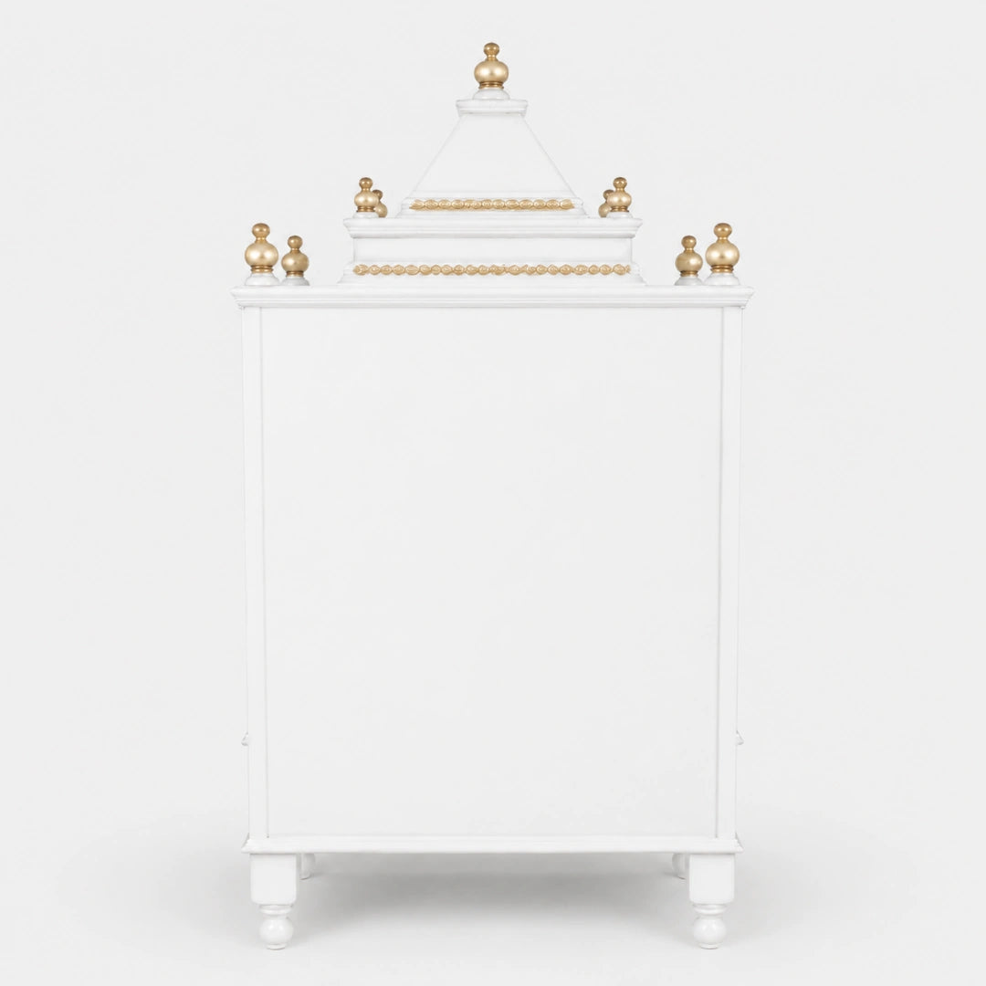 Sacred Space Medium Floor Rested Pooja Mandir without Door (White Gold) Back View