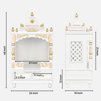 Sacred Space Medium Floor Rested Pooja Mandir without Door (White Gold) Dimensions