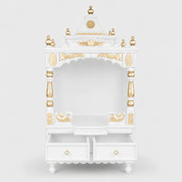 Sacred Space Medium Floor Rested Pooja Mandir without Door (White Gold) Front View