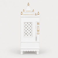 Sacred Space Medium Floor Rested Pooja Mandir without Door (White Gold) Side Angle