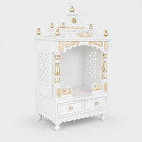 Sacred Space Medium Floor Rested Pooja Mandir without Door (White Gold) Side View