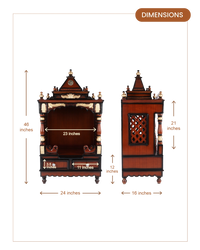 Sacred Space Medium Floor Rested Pooja Mandir without Door (Brown Gold) dimensions
