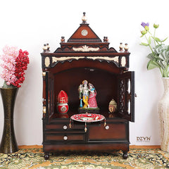 Sacred Space Large Floor Rested Pooja Mandir with Door (Brown Gold)