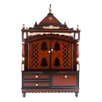 Sacred Home Large Floor Rested Pooja Mandir/Wooden temple with doors for home in Brown Gold color front view