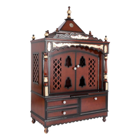 Sacred Home Large Floor Rested Pooja Mandir/Wooden temple with doors for home in Brown Gold color 45° side view