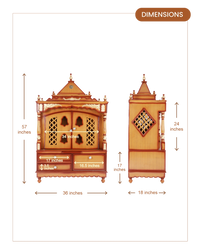 Sacred Home Large Floor Rested Pooja Mandir with Door (Teak Gold)