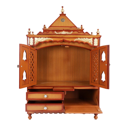 Sacred Home Large Floor Rested Pooja Mandir with Door (Teak Gold)