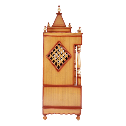 Sacred Home Large Floor Rested Pooja Mandir with Door (Teak Gold)