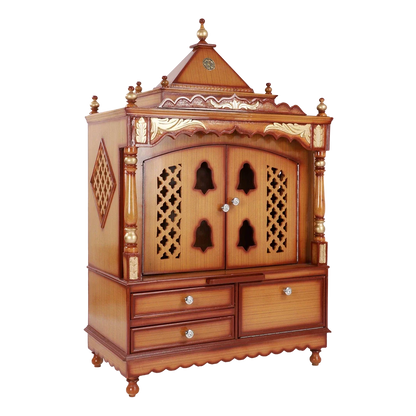 Sacred Home Large Floor Rested Pooja Mandir with Door (Teak Gold)